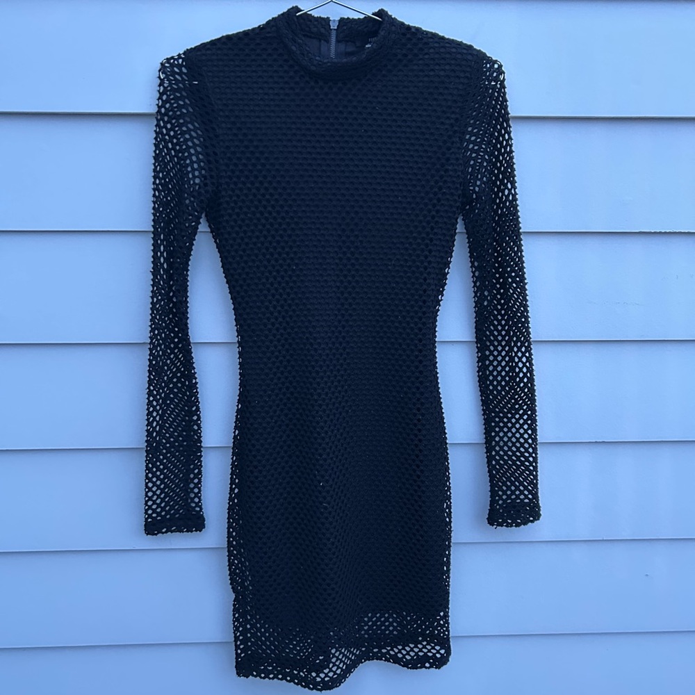Forever 21 Black Long Sleeve Mesh Dress
